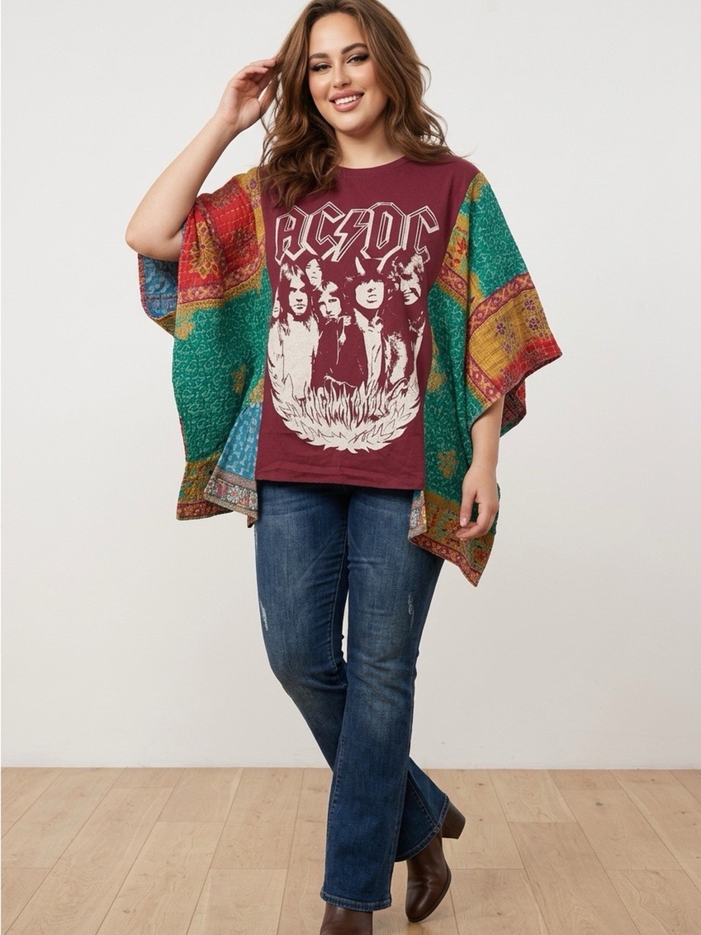 AC/DC Upcycled Kantha Tunic Handcrafted NWT one size fits most